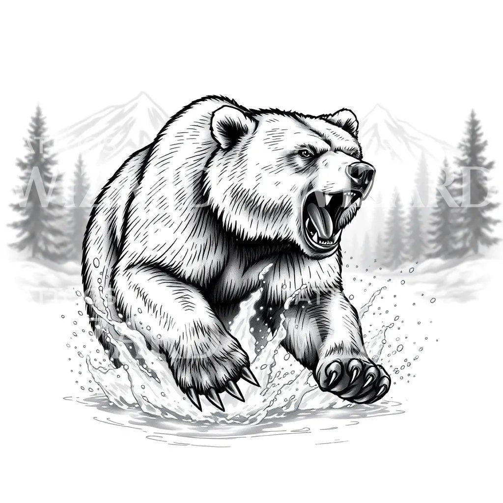 Roaring Bear Water Tattoo Design