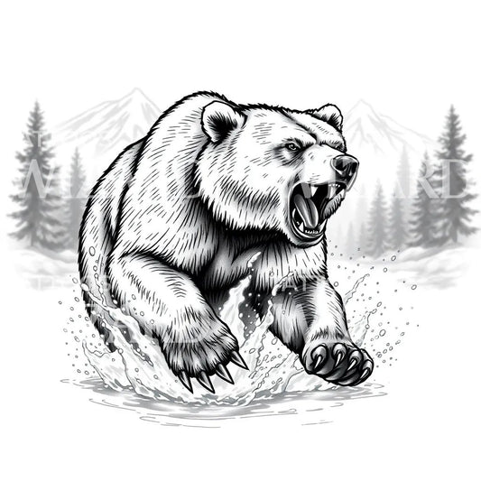 Roaring Bear Water Tattoo Design