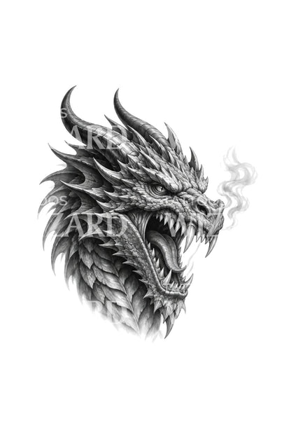 Roaring Dragon Head Realism Tattoo Design
