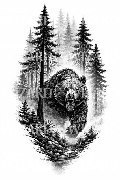 Roaring Forest Bear Tattoo Design