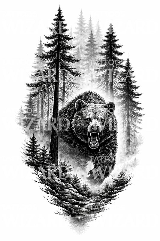 Roaring Forest Bear Tattoo Design
