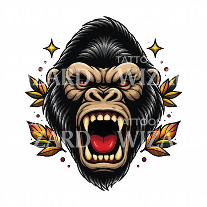 Roaring Gorilla Head Tattoo Design