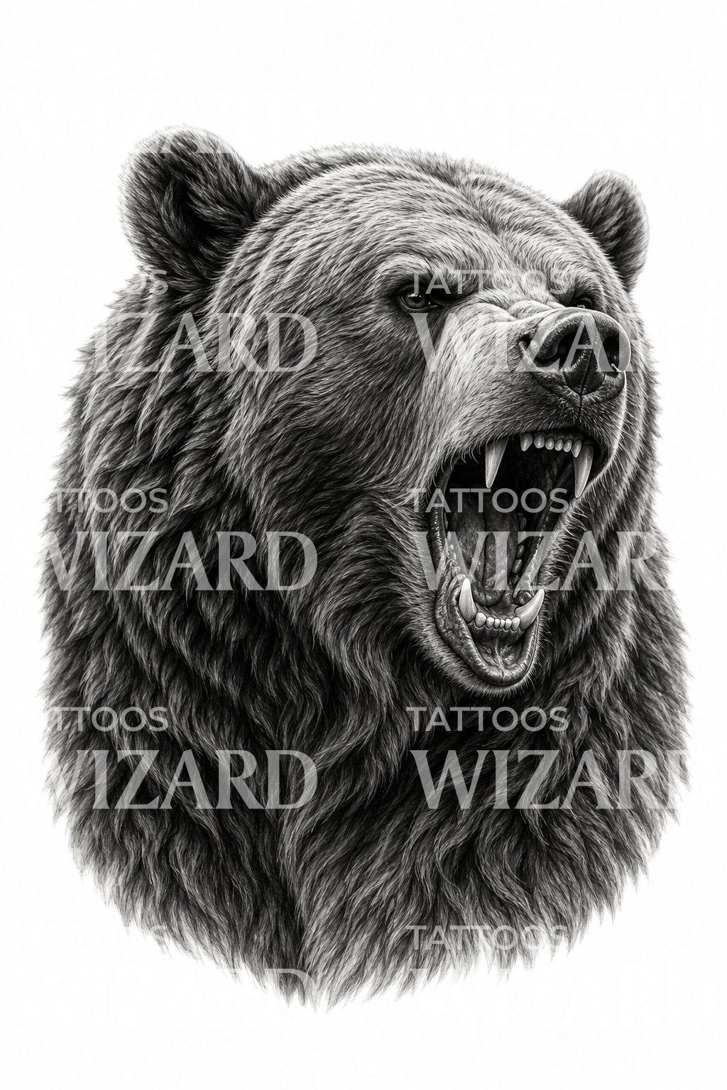 Roaring Grizzly Bear Black and Grey Tattoo Design