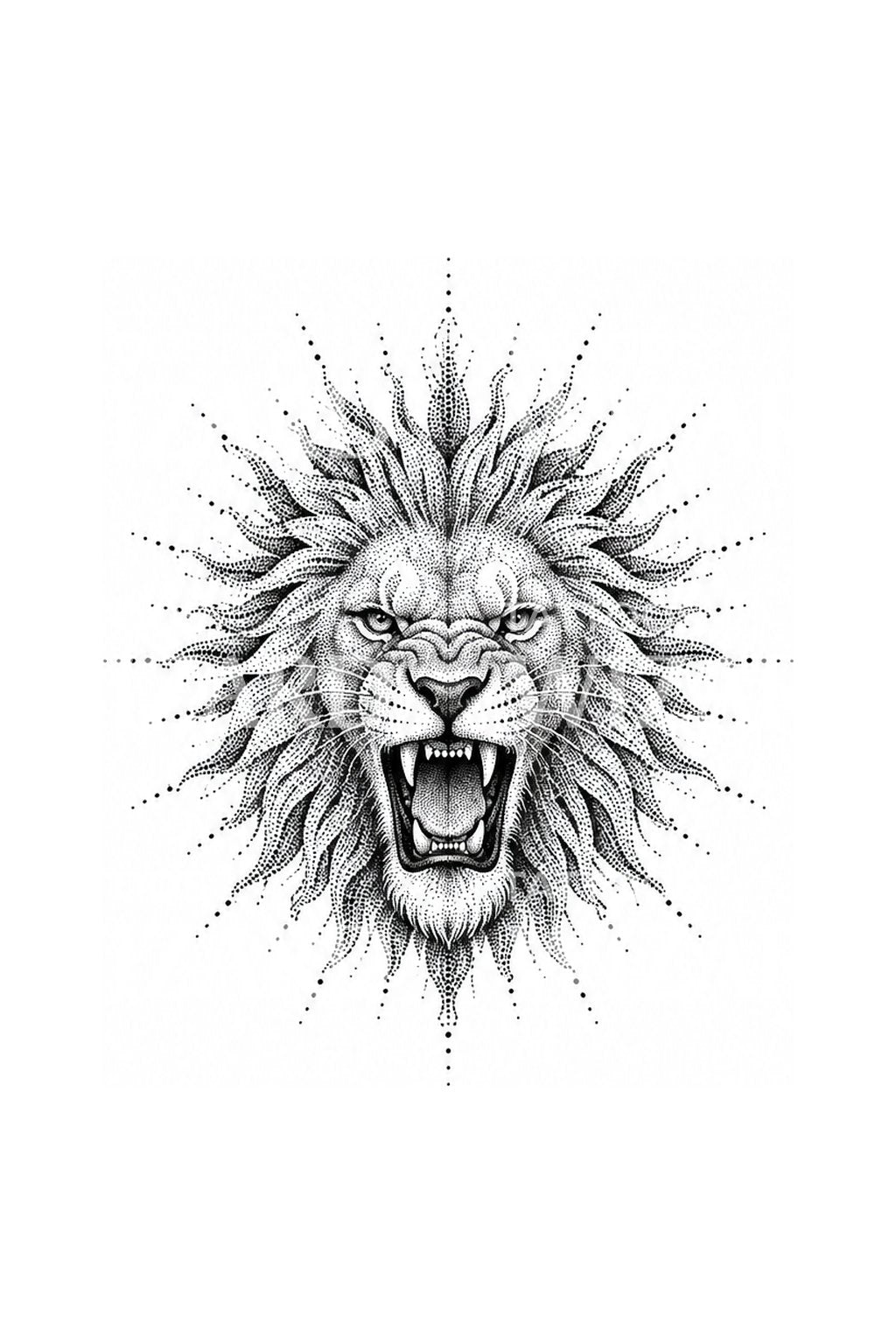 Tatueringsillustration av rytande lejon med stjärnexplosion