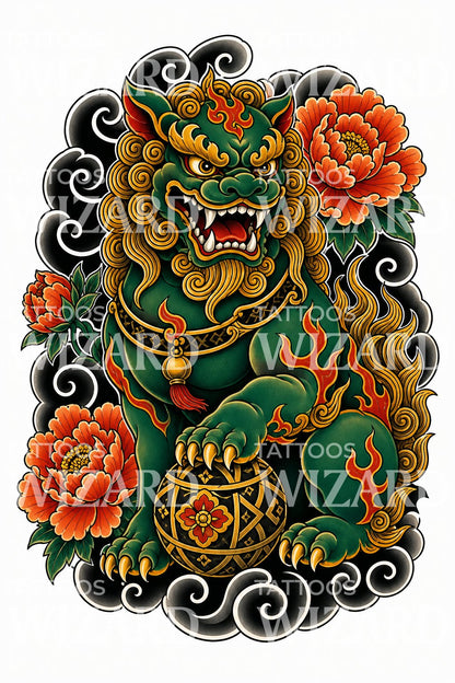 Roaring Shisa Guardian Tattoo Design