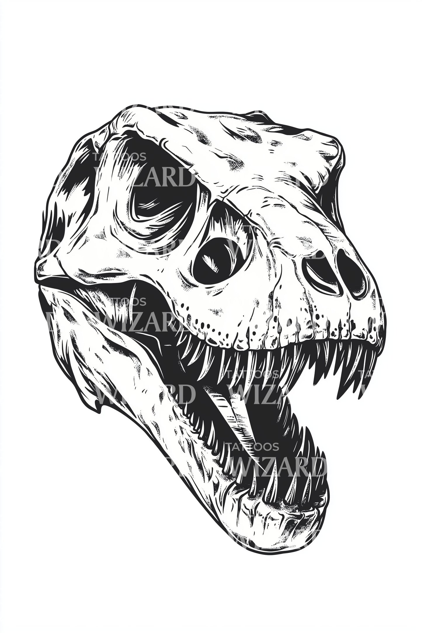 Roaring T Rex Skull Tattoo Design