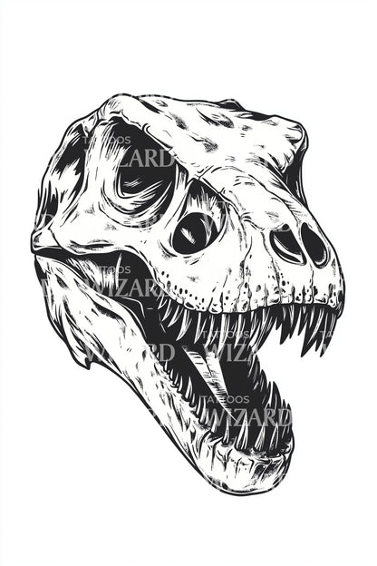 Roaring T Rex Skull Tattoo Design