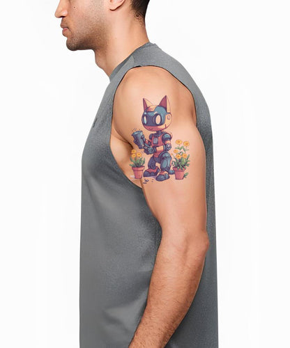 Illustrazione Tatuaggio Gatto Giardiniere Robot