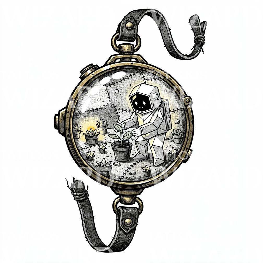 Robot Gardener Watch Tattoo Design