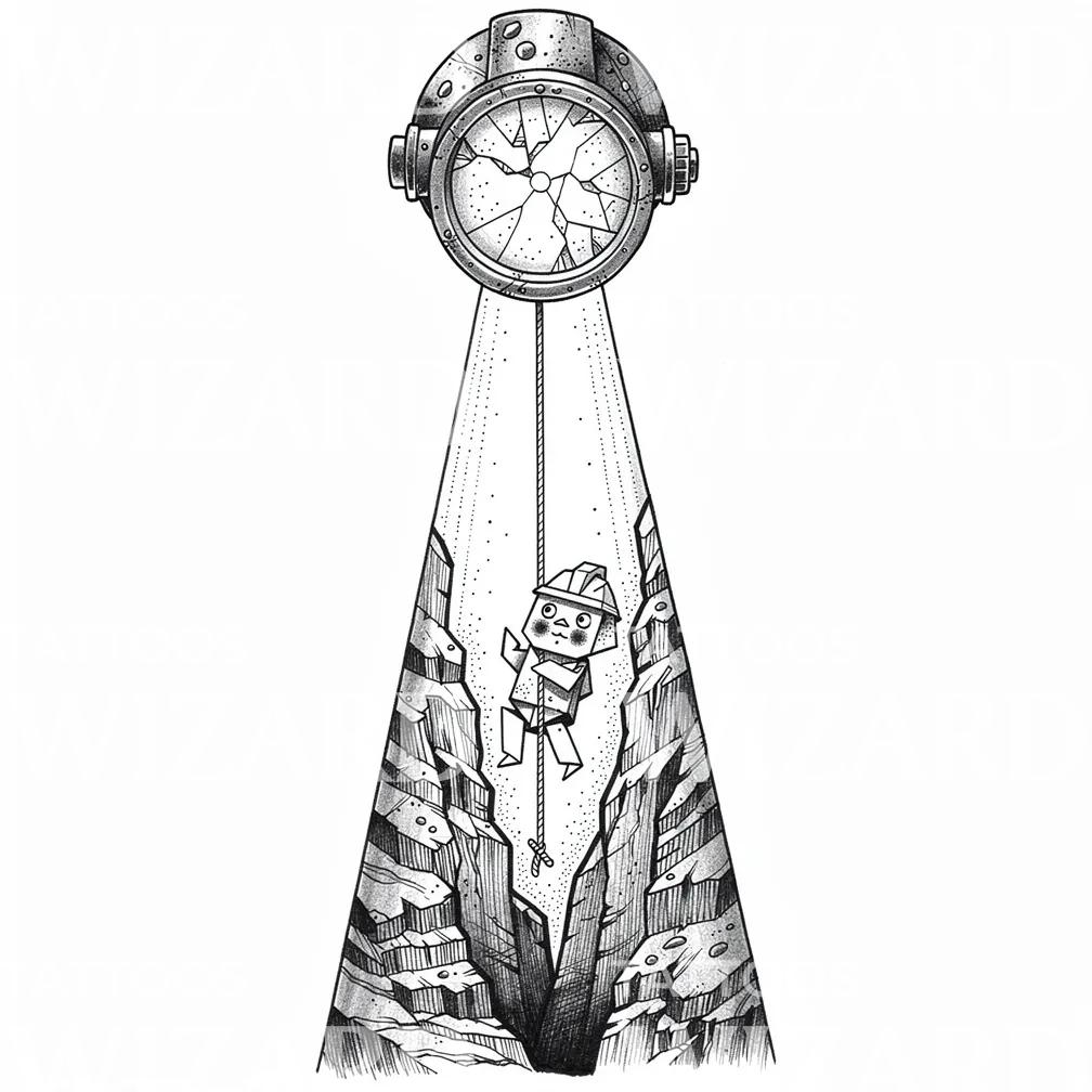 Robot Spotlight Descent Tattoo Design