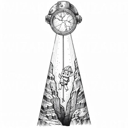 Robot Spotlight Descent Tattoo Design