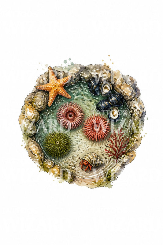 Illustration de tatouage d’une mare rocheuse à marée basse