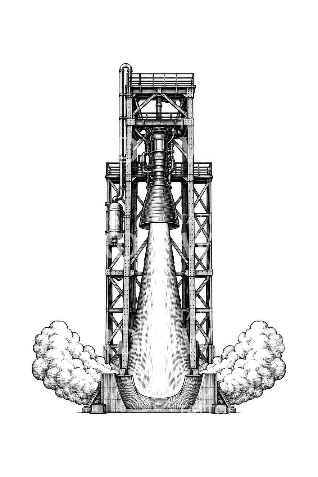 Ilustrace tetování zkušebního stavu raketového motoru