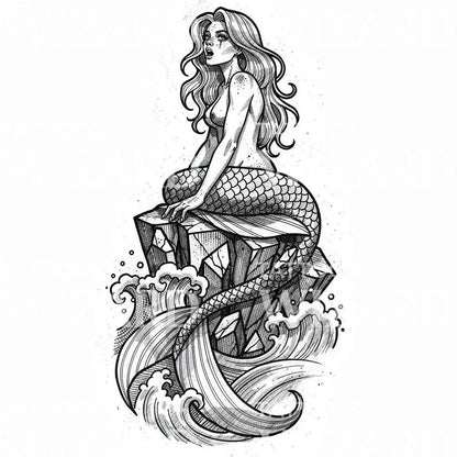 Rocky Mermaid Tattoo Illustration