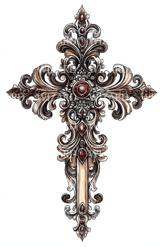 Rococo Bronze Cross Tattoo Design