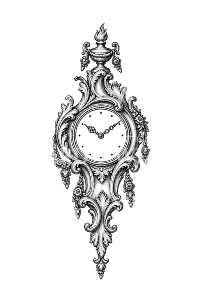 Rococo Cartel Wall Clock Tattoo Illustration