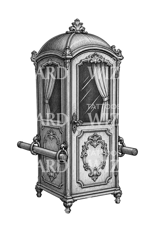 Rococo Sedan Chair Tattoo Illustration