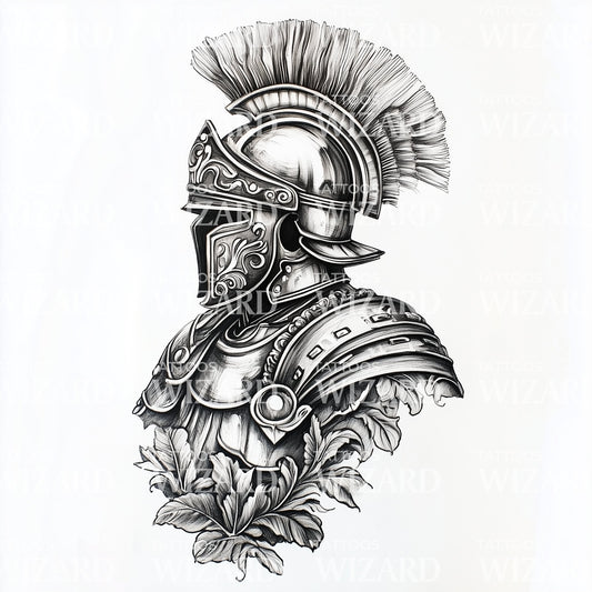 Roman Armor with Floral Detail Tattoo Design