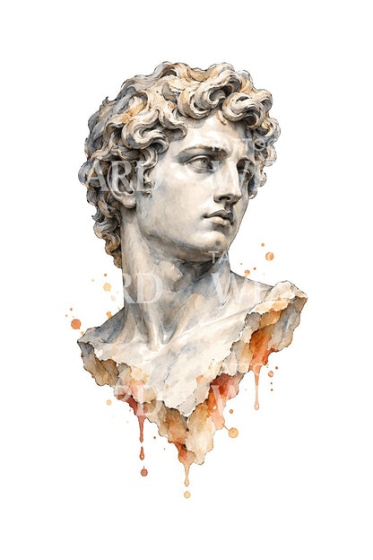 Ilustração de tatuagem de busto romano em ocre escorrido