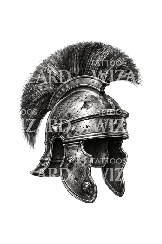 Tattooillustration af romersk centurionhjelm