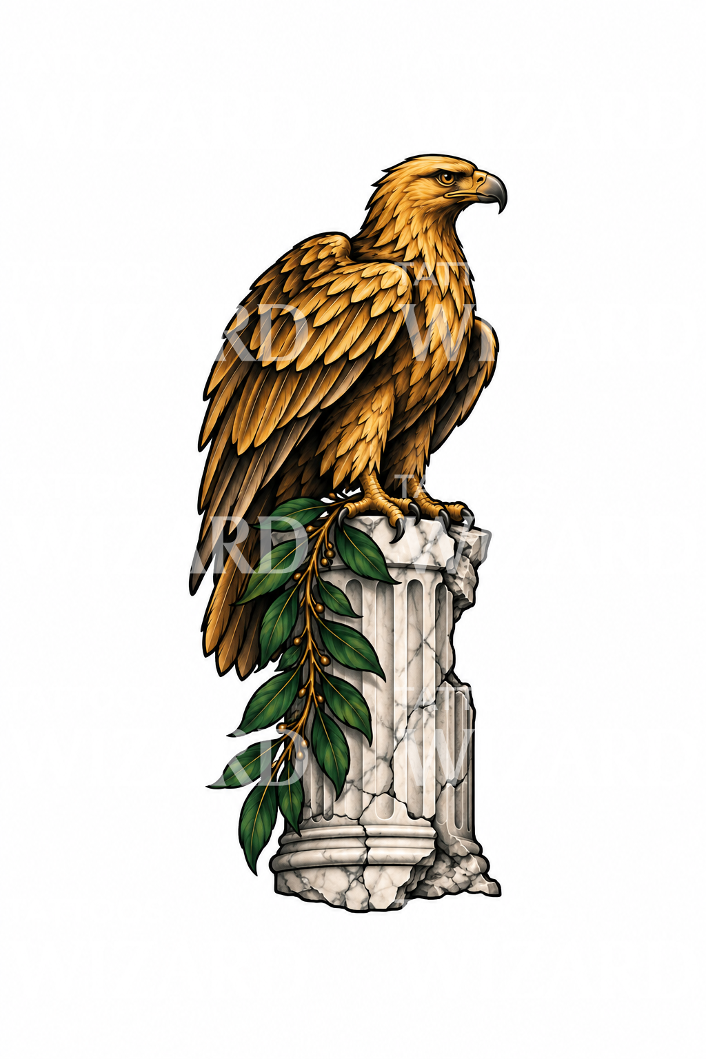 Roman Eagle on Broken Marble Column Tattoo Illustration