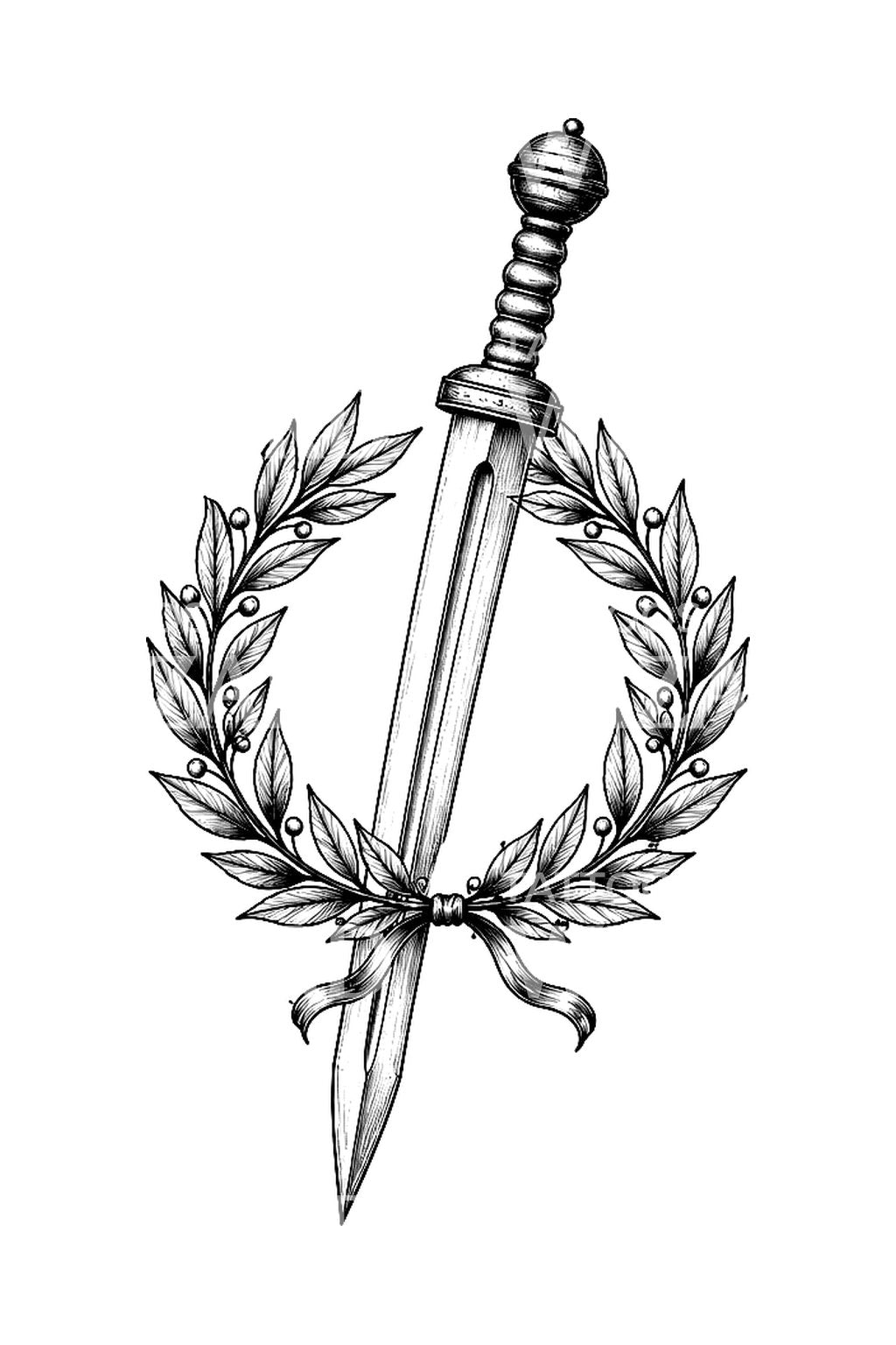 Römischer Gladius und Lorbeerkranz, Tattoo-Design