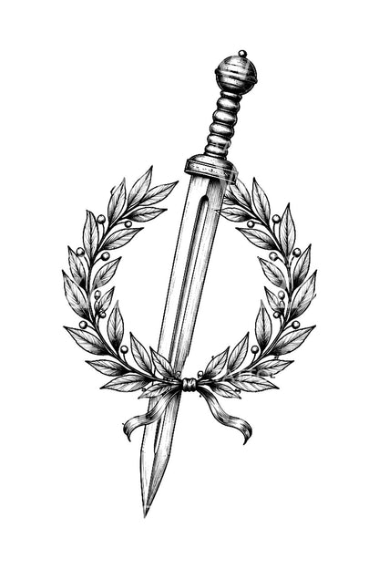 Römischer Gladius und Lorbeerkranz, Tattoo-Design