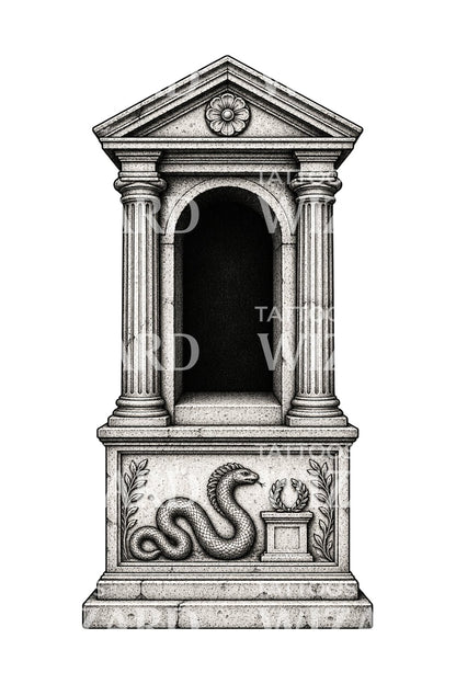 Tattoo-Design eines römischen Larariumschreins