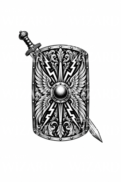 Roman Legion Shield and Gladius Tattoo Design
