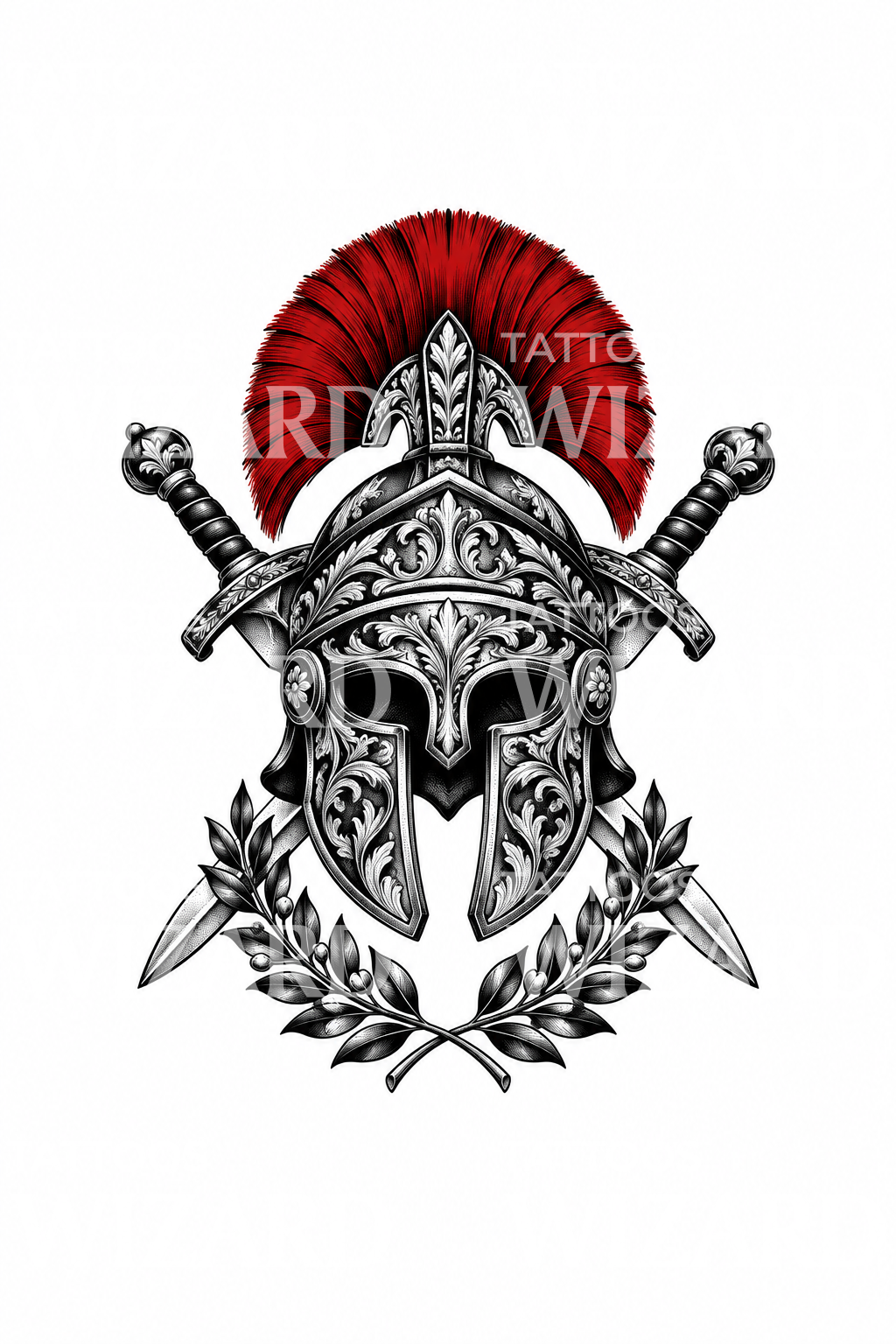 Roman Legionary Helmet with Gladius Swords Tattoo Design