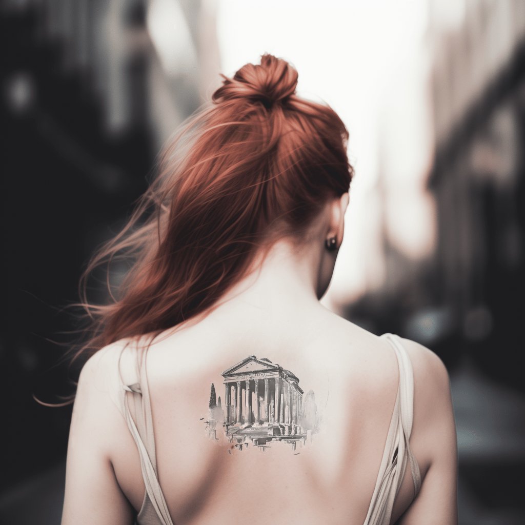 Roman Temple in Ruins Tattoo Design