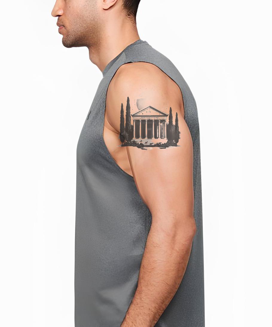 Eerie Roman Temple Tuscany Tattoo Design