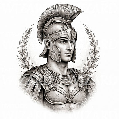 Roman Warrior Portrait Tattoo Design