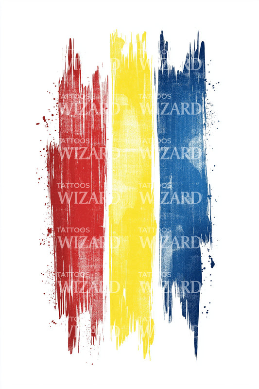 Romania Flag Brush Strokes Tattoo Illustration