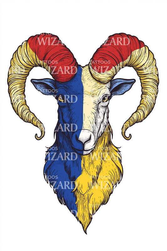 罗马尼亚三色羊角纹身设计