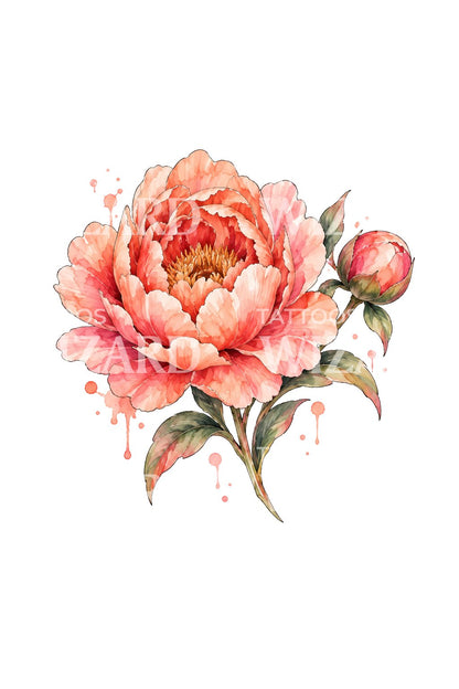 Romantic Peach Peony Drip Wash Tattoo Idea
