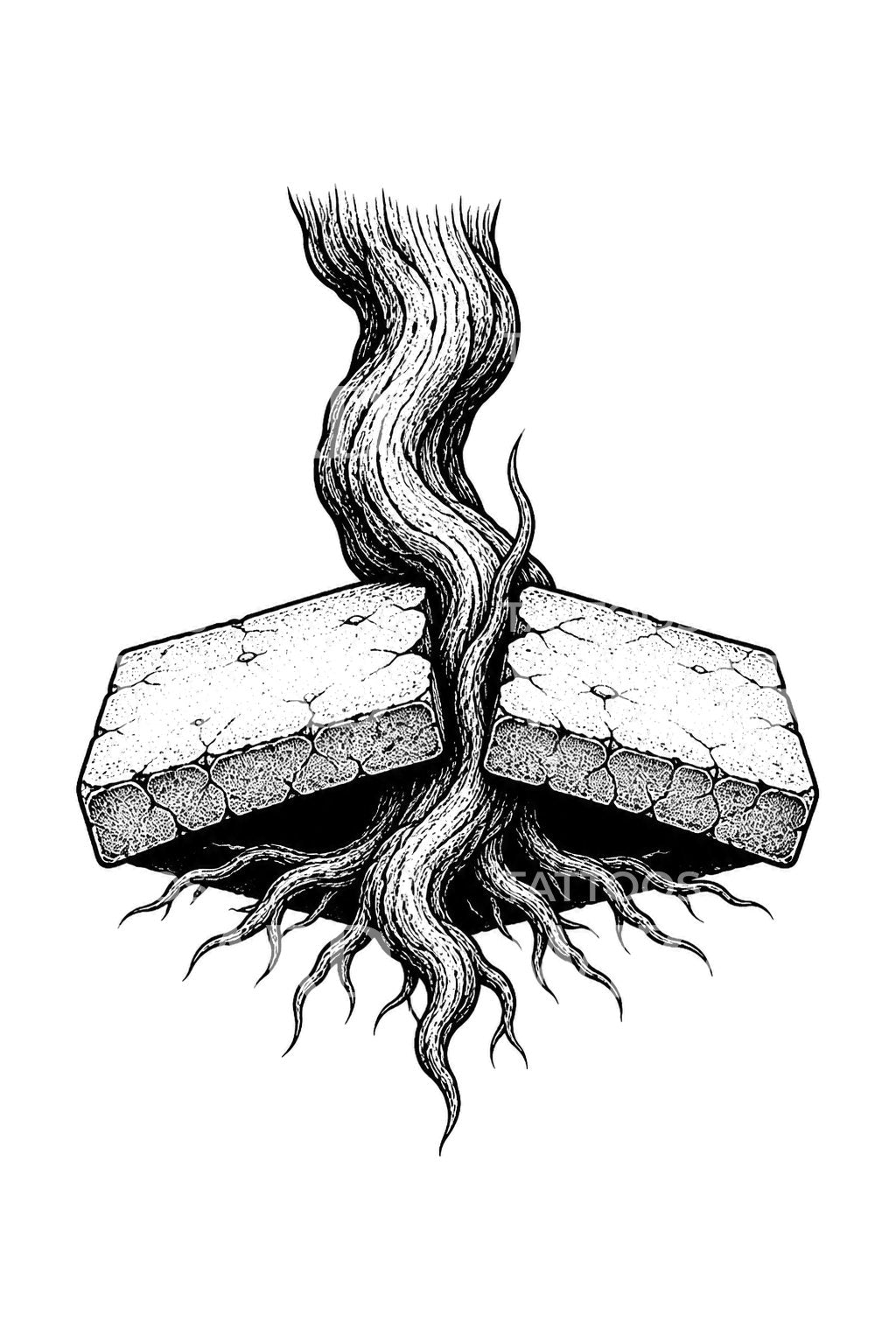 Root Splitting a Paving Stone Tattoo Design