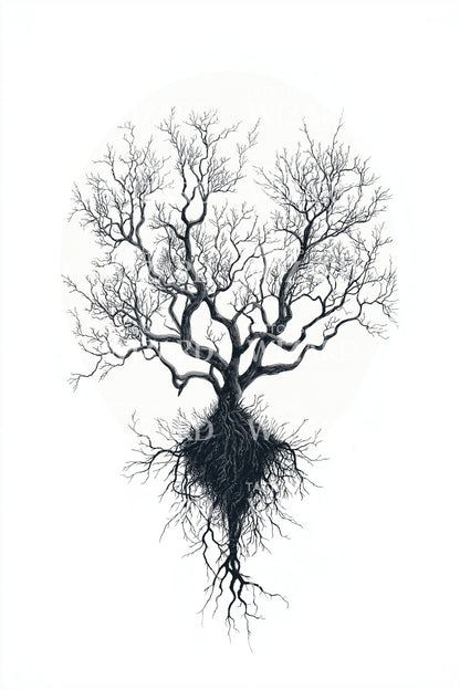 Rooted Bonsai Silhouette Tattoo Design