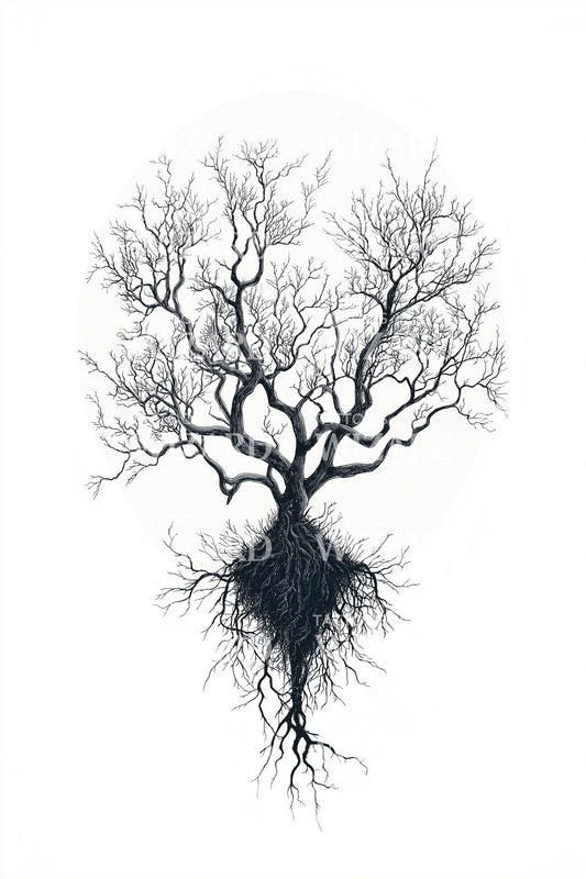 Rooted Bonsai Silhouette Tattoo Design