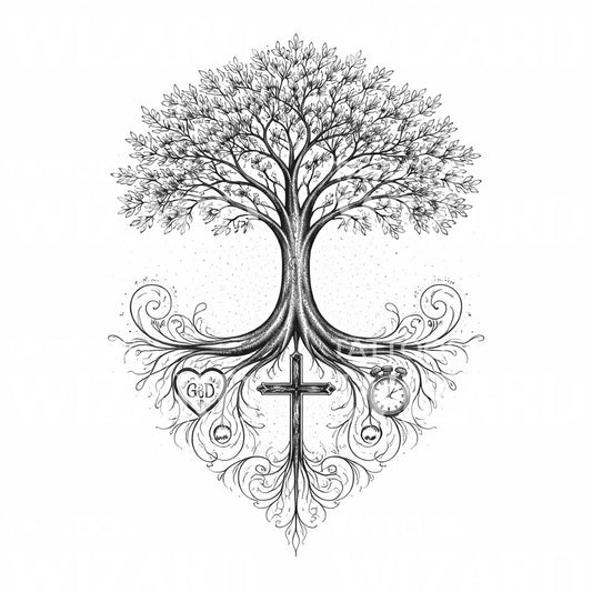 Rooted Faith Tree Tattoo Design