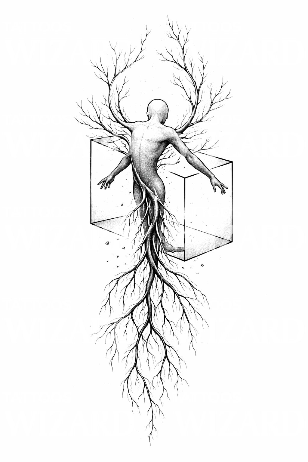 Rooted Human Figure Tattoo Design