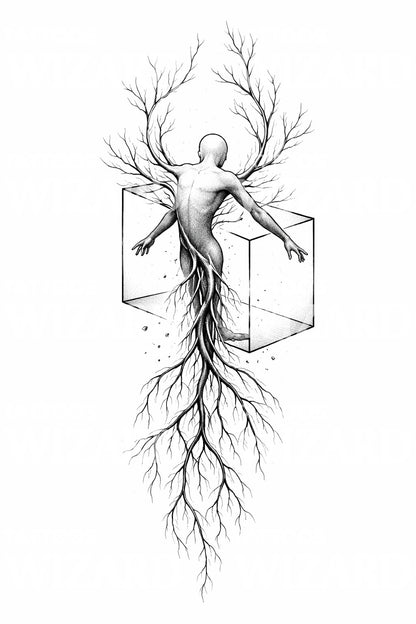 Rooted Human Figure Tattoo Design
