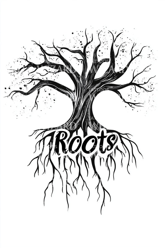 Roots Tree Calligraphy Tattoo Design