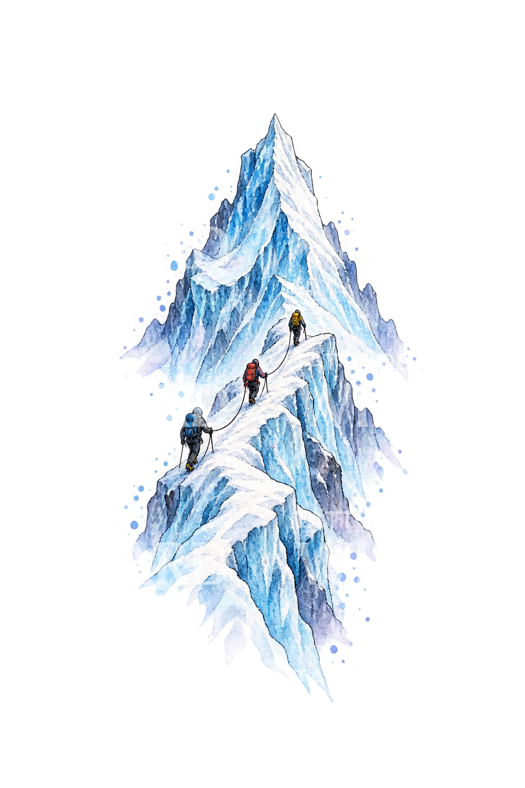 Roped Climbers on Glacier Ridge Watercolor Tattoo – Tattoos Wizard Designs