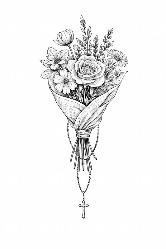 Rosary Bouquet Tattoo Design
