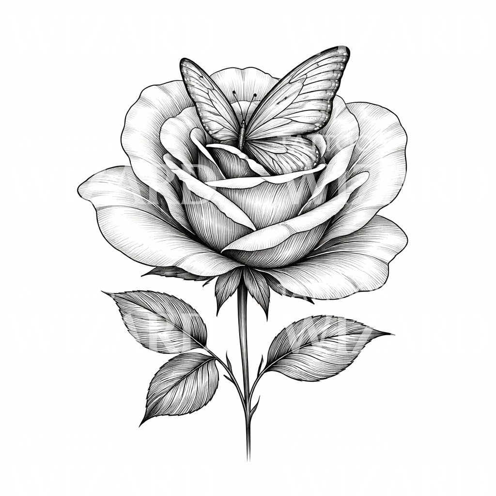 Rose and Butterfly Tattoo Illustration