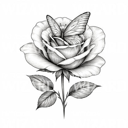 Rose and Butterfly Tattoo Illustration