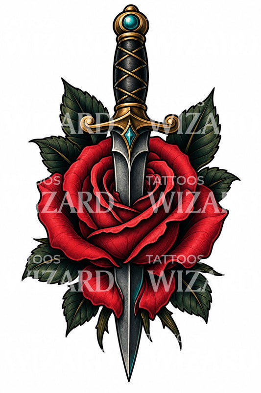 Rose and Dagger Tattoo Design