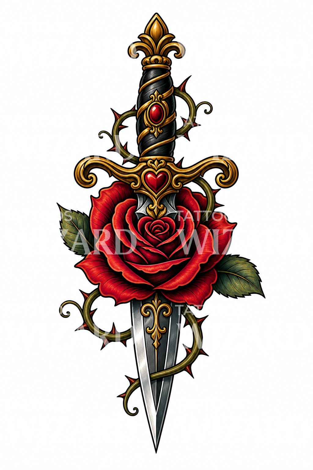Rose and Dagger Tattoo Design