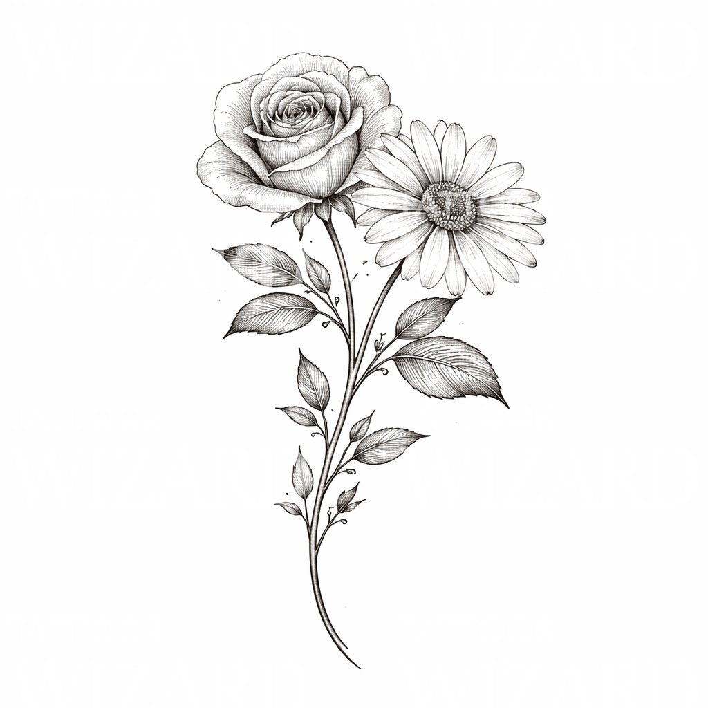 Rose and Daisy Tattoo Design